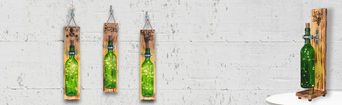Lasergravierte Holz-Flaschenlampen